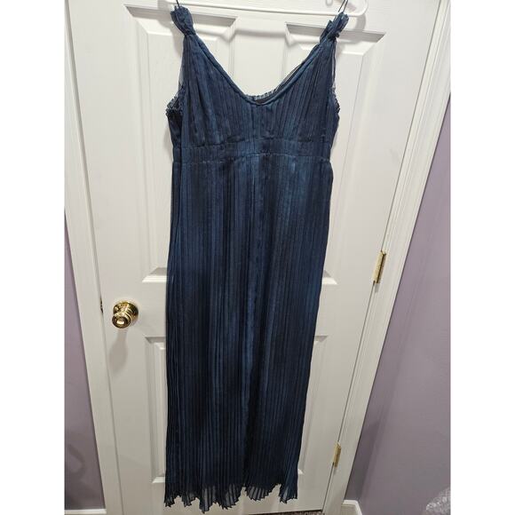 Elie Tahari Sleeveless Maxi Chiffon Pleated Navy Blue Formal Evening Dress Sz 6 - Picture 6 of 10